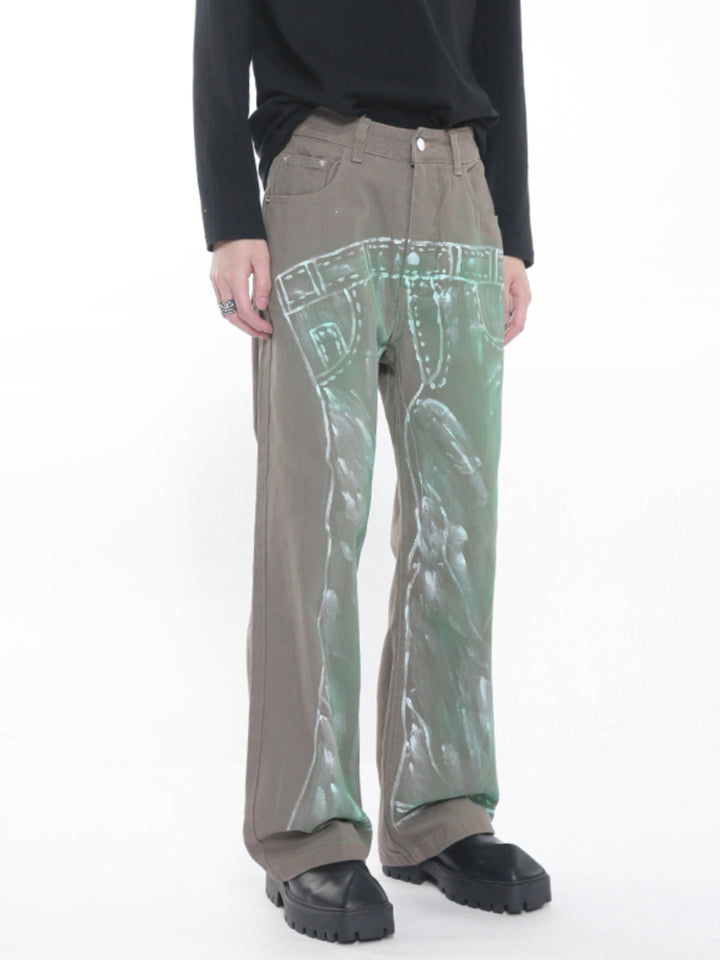Pantalons droits amples à imprimé graffiti 