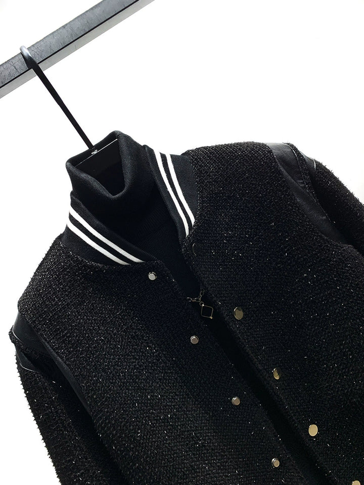 Tweed PU-Leder Varsity Baseballjacke 