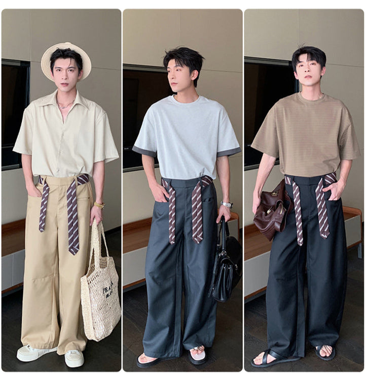 Wide-Leg Casual Drape Pants