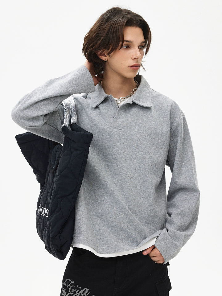 Henley Collar Long Sleeve Sweatshirt