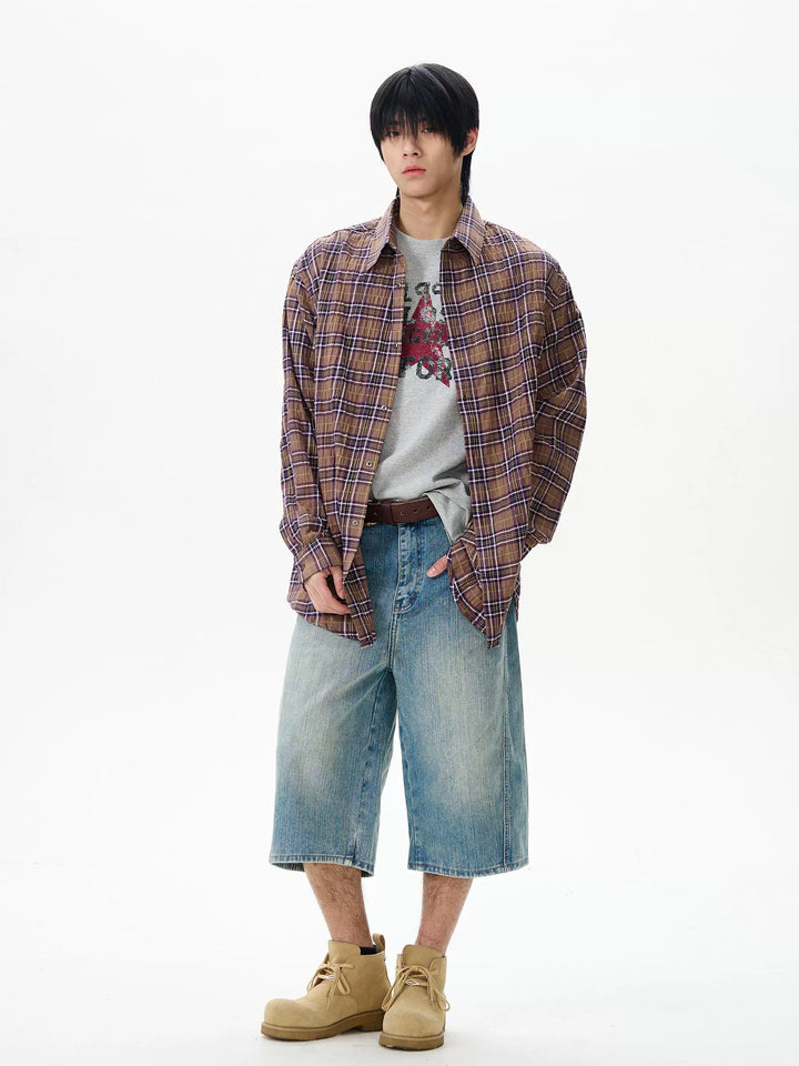 Veste chemise à carreaux oversize rétro 