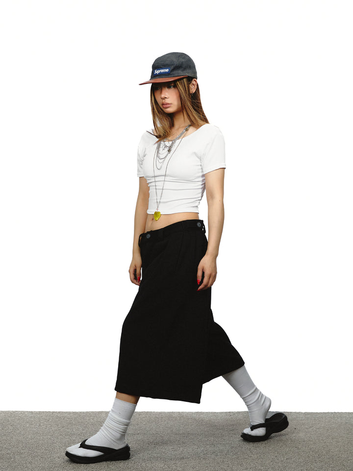 Backless Letter Print Short Sleeve Turtleneck
