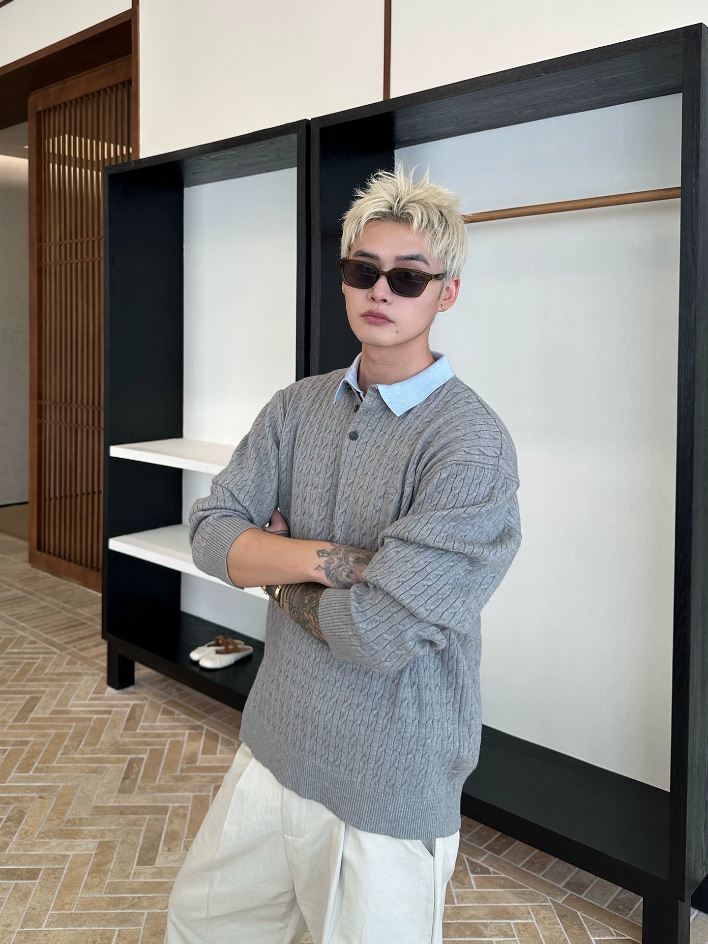 Kontrast Yaka Örgü Polo Tişört 