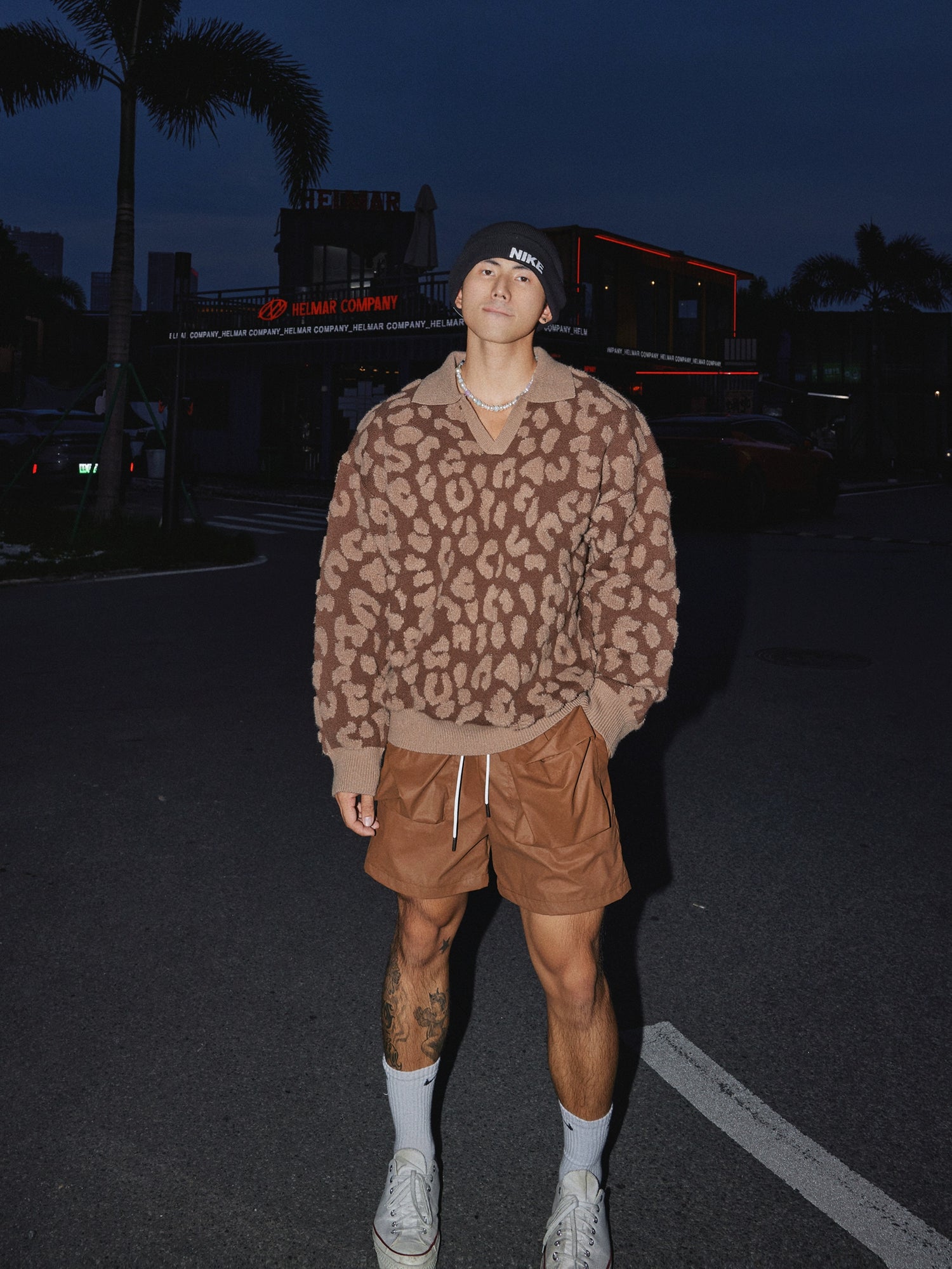 Leopar Desenli Triko Bol Kesim Kazak 