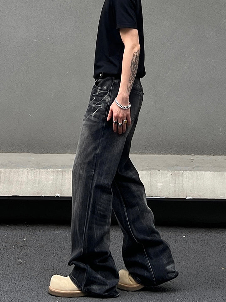 Flared Lightning Pattern Straight Jeans