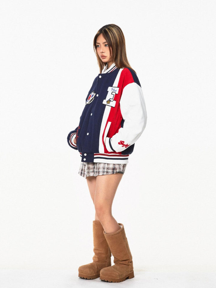 Retro Contrast Stitching Baseball Jacket