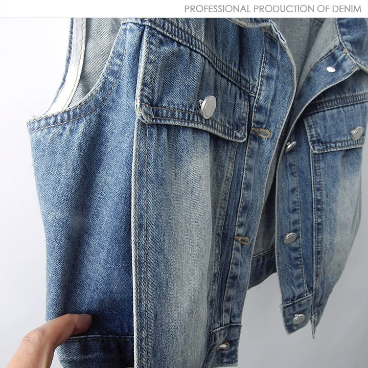 Gilet in denim senza maniche con revers 