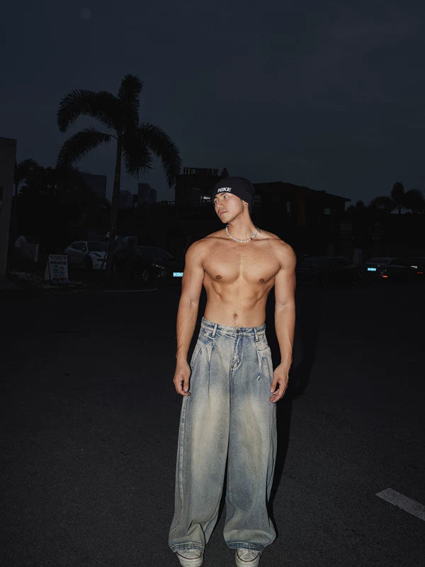 Washed Wide-Leg Denim Pants