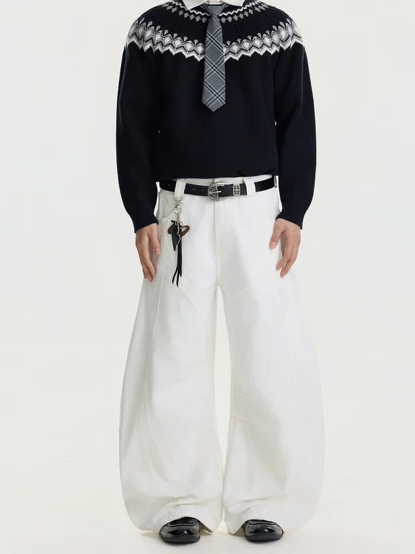 재구성된 패치워크 와이드 레그 카고 팬츠 