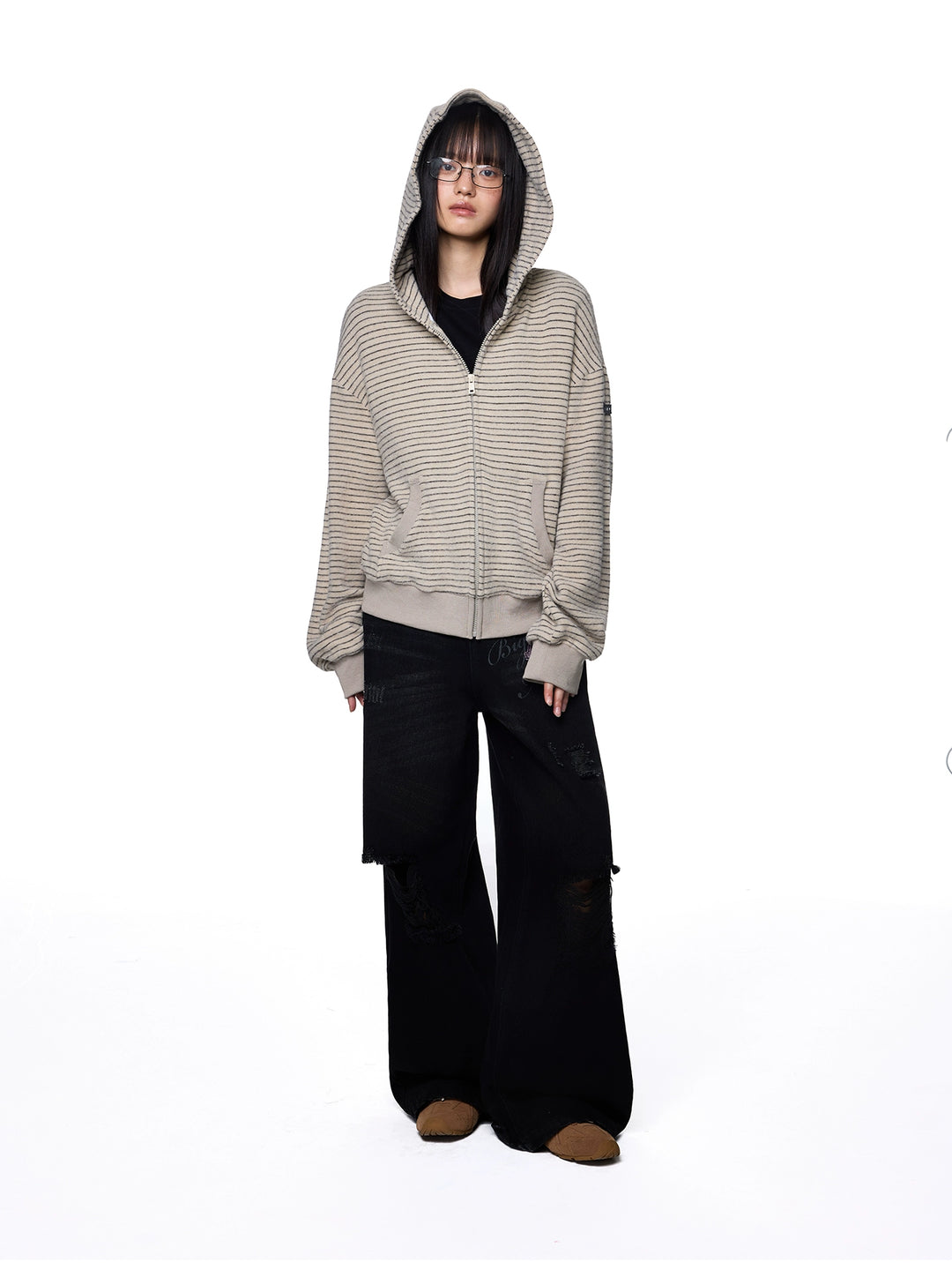 Rabbit Ear Striped Hooded Sweatshirt