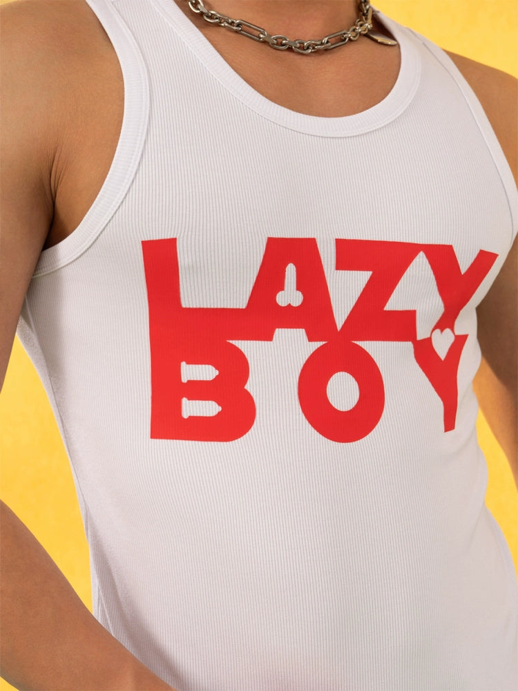 Lazy Boy Text Print Slim Fit Vest