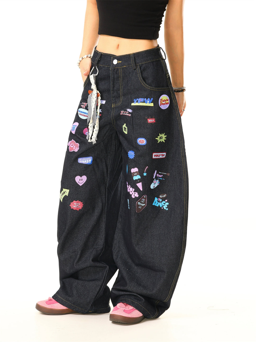 Print Wide Leg Jeans