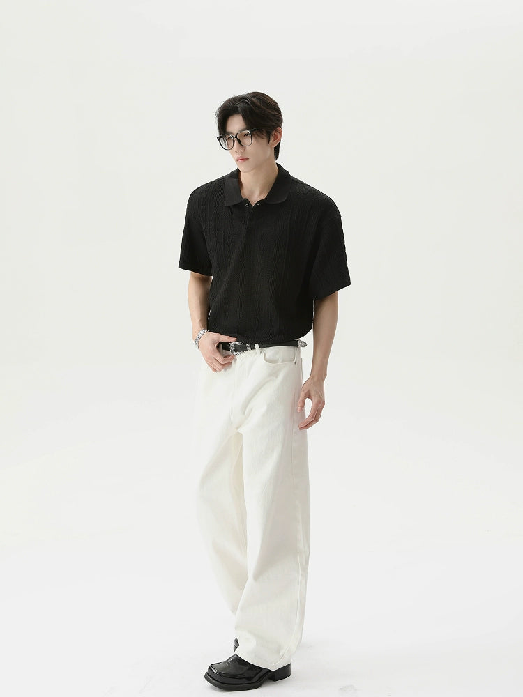Textured Knit Short Sleeve Polo Shirt