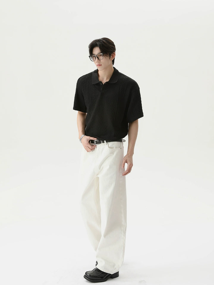 Textured Knit Short Sleeve Polo Shirt