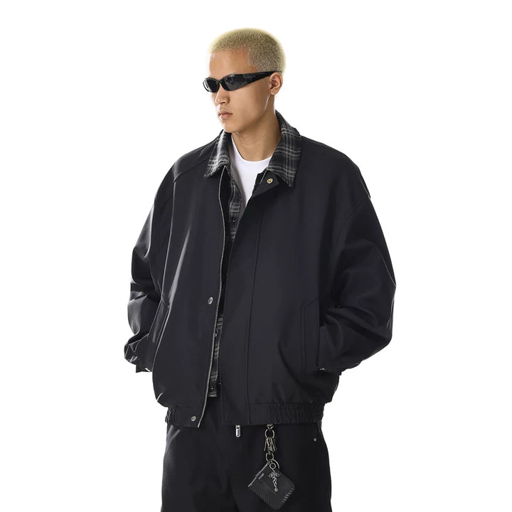 جاكيت بومبر فضفاض بنقشة مربعات الكاروهات 