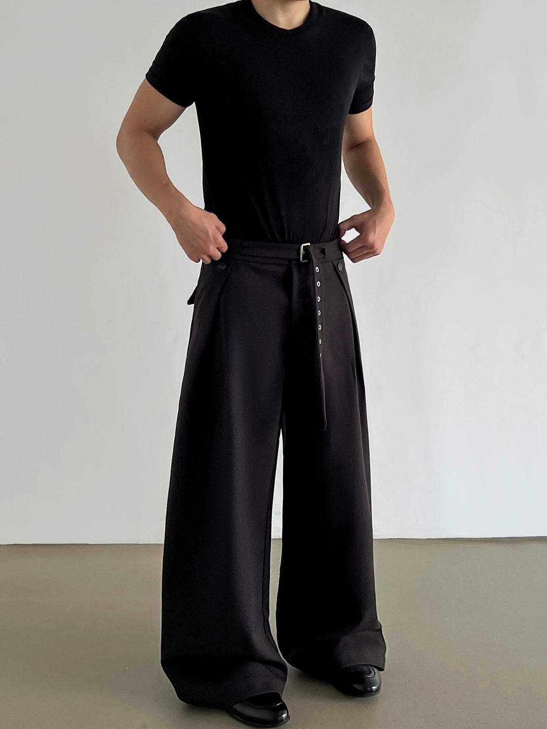 Faltige Leinenweite-Leg Freizeit-Hosen 