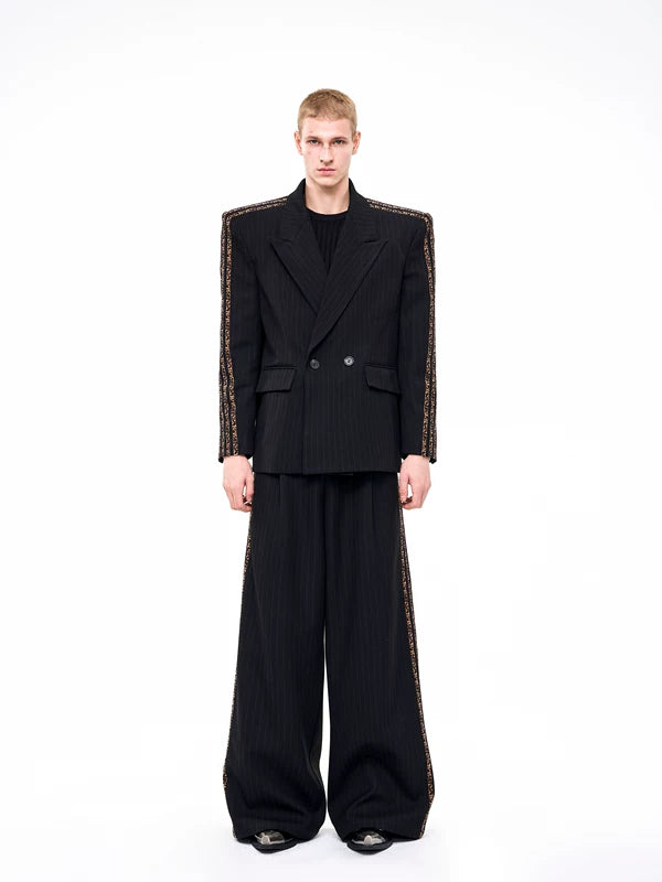 Striped Double-Breasted Suit Jacket