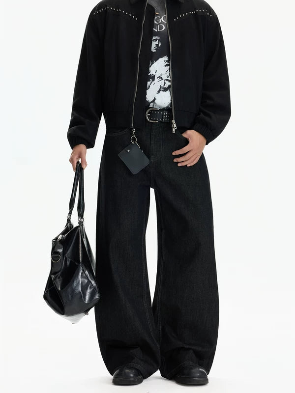 Pantaloni in denim grezzo baggy a gamba larga 