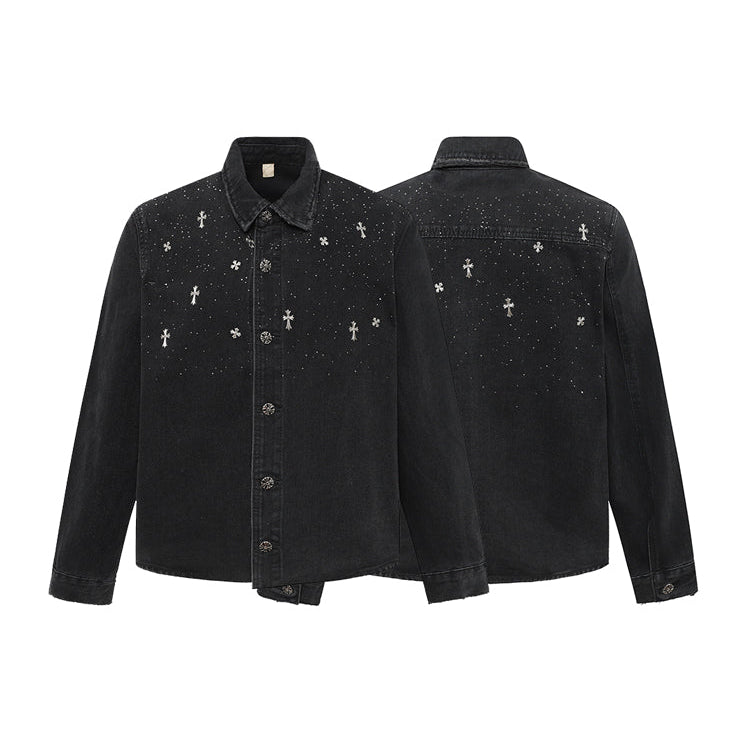 Pailletten-Botton-Front Denimjacke 