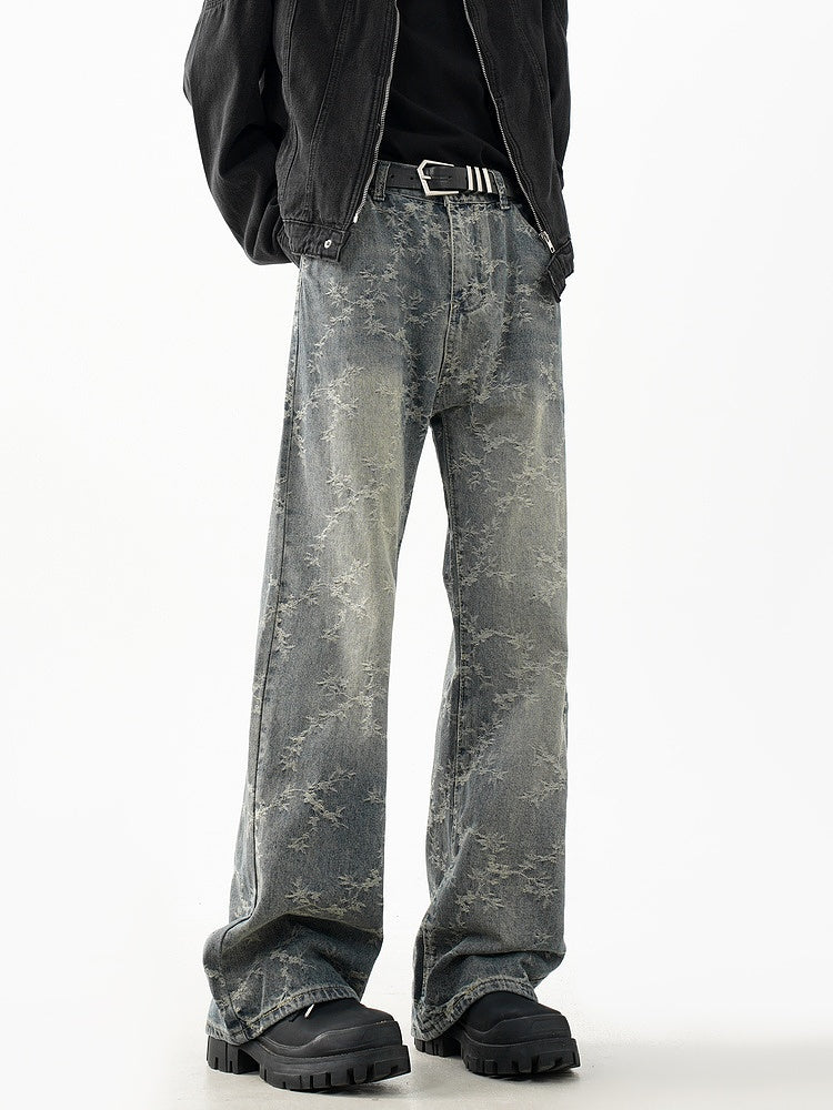 Pantalones de mezclilla acampanados desgastados retro 