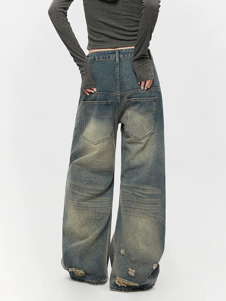 Retro Ripped Loose Straight Jeans