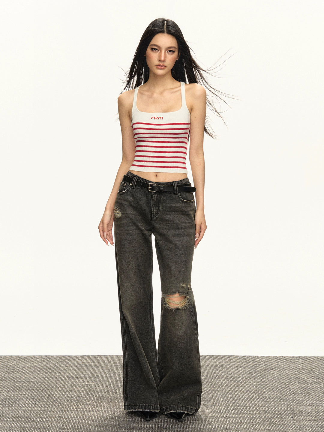 Retro brede ben slitte jeansbukser 