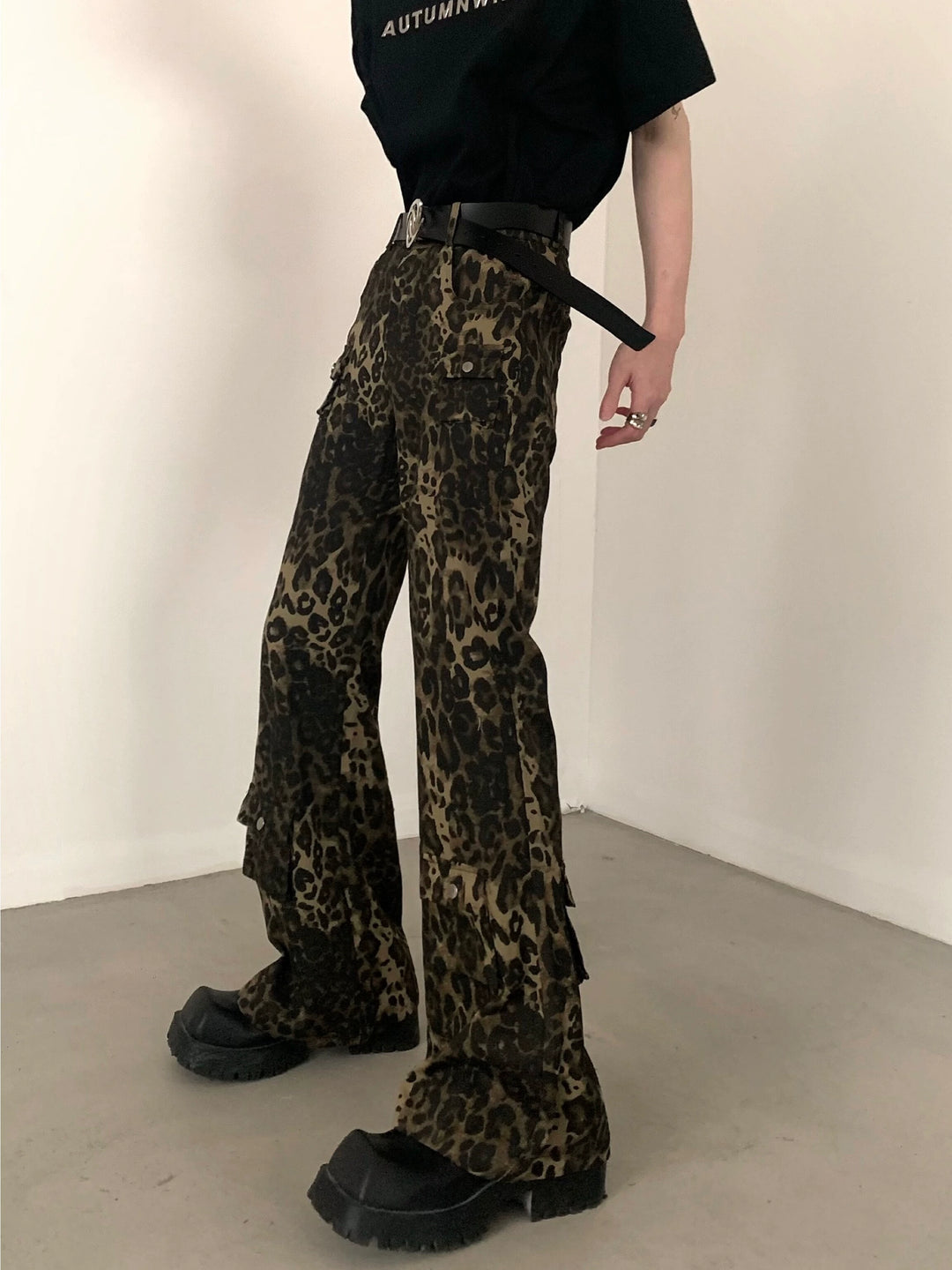 Leopard Print High Waist Flared Pants