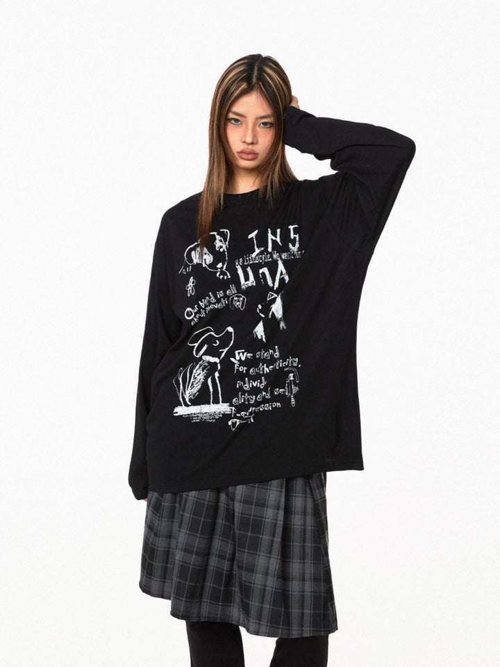Graffiti Print Long Sleeve Turtleneck Shirt