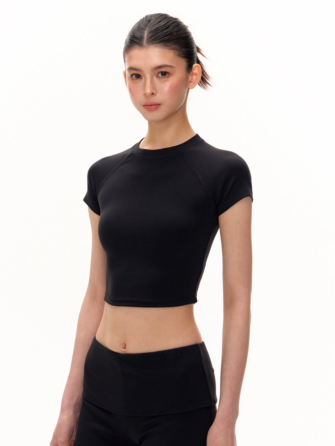 Short Sleeve Fitted Mock Neck Top