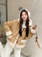Suede Lamb Wool Hooded Fur Coat