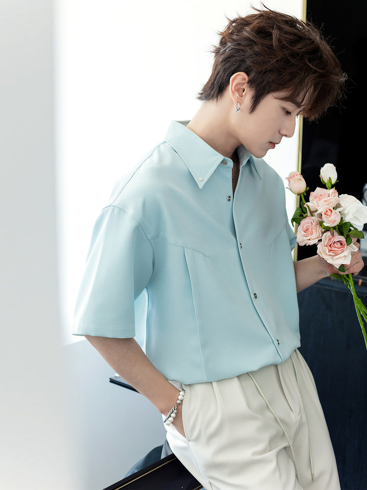 Pleated Short-Sleeve Versatile Shirt