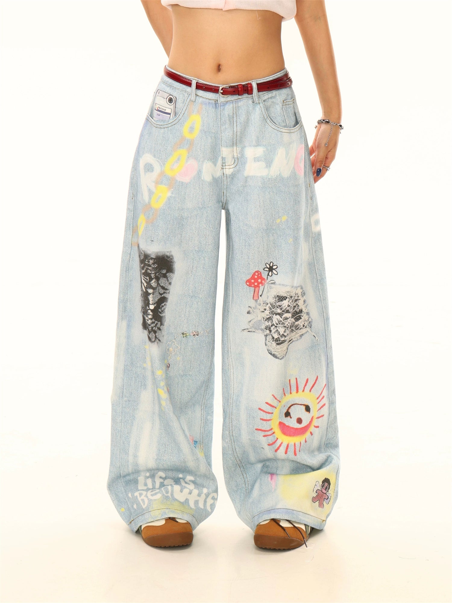 Graffiti-Druck Lässige Passform Jeanshosen 