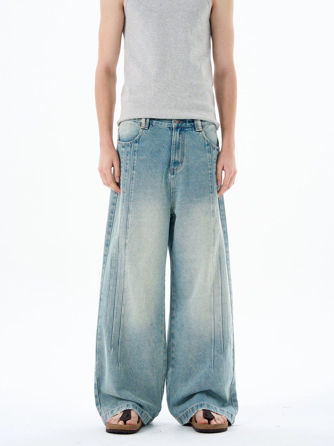 Plissé Wijde Pijpen Ontspannen Pasvorm Jeans Broek 