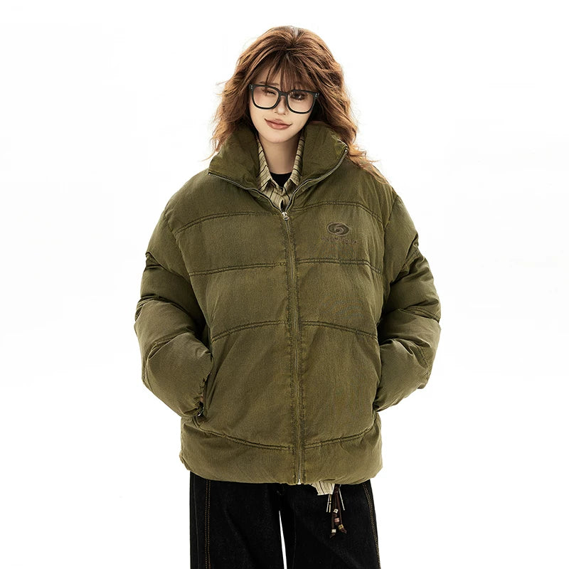 고통받는 면 패딩 스탠드 칼라 코트 