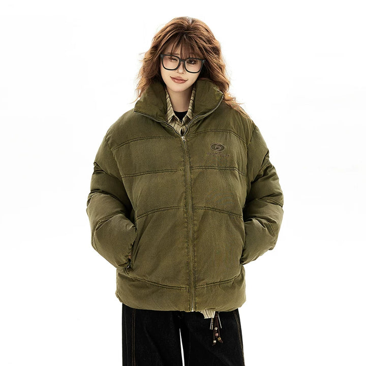 고통받는 면 패딩 스탠드 칼라 코트 