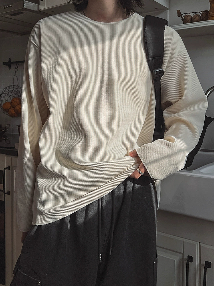 Waffle Knit Long Sleeve Pullover