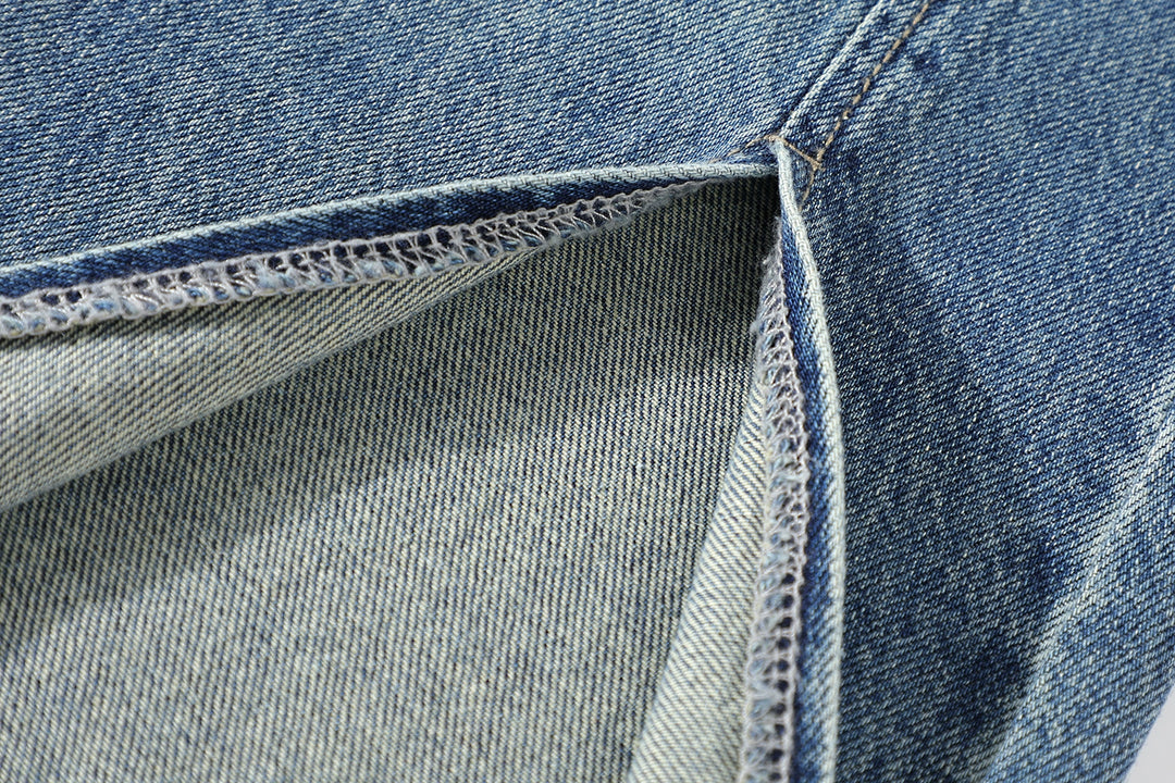 Hög midja slitsad denim midi kjol 