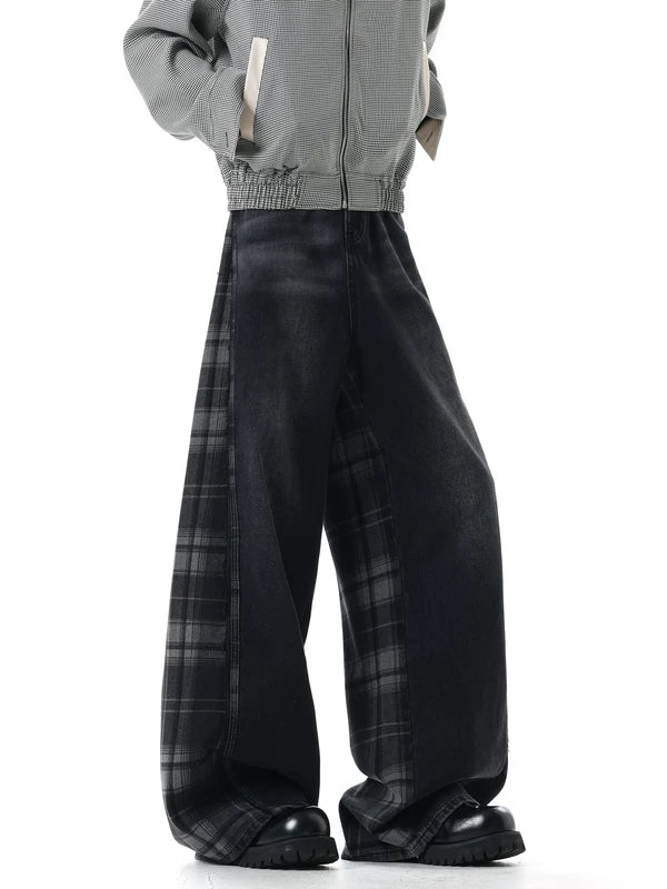 Plaid Patchwork Wide Leg Jeans