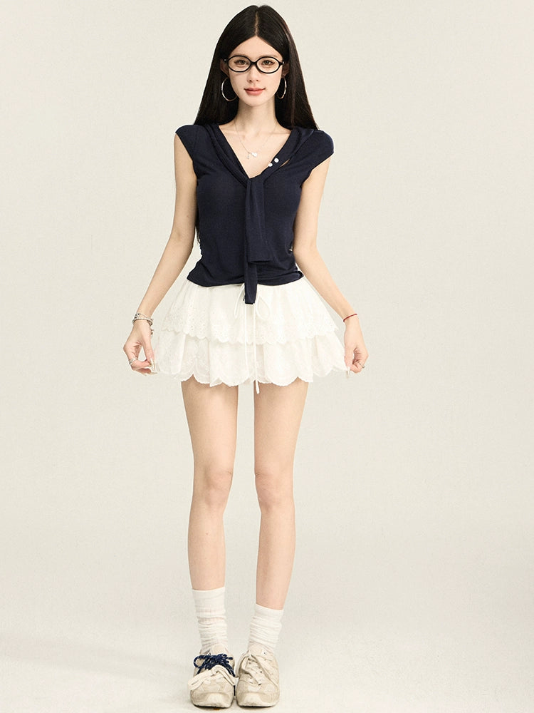 Asymmetrical Shoulder Ribbon Sleeveless Top