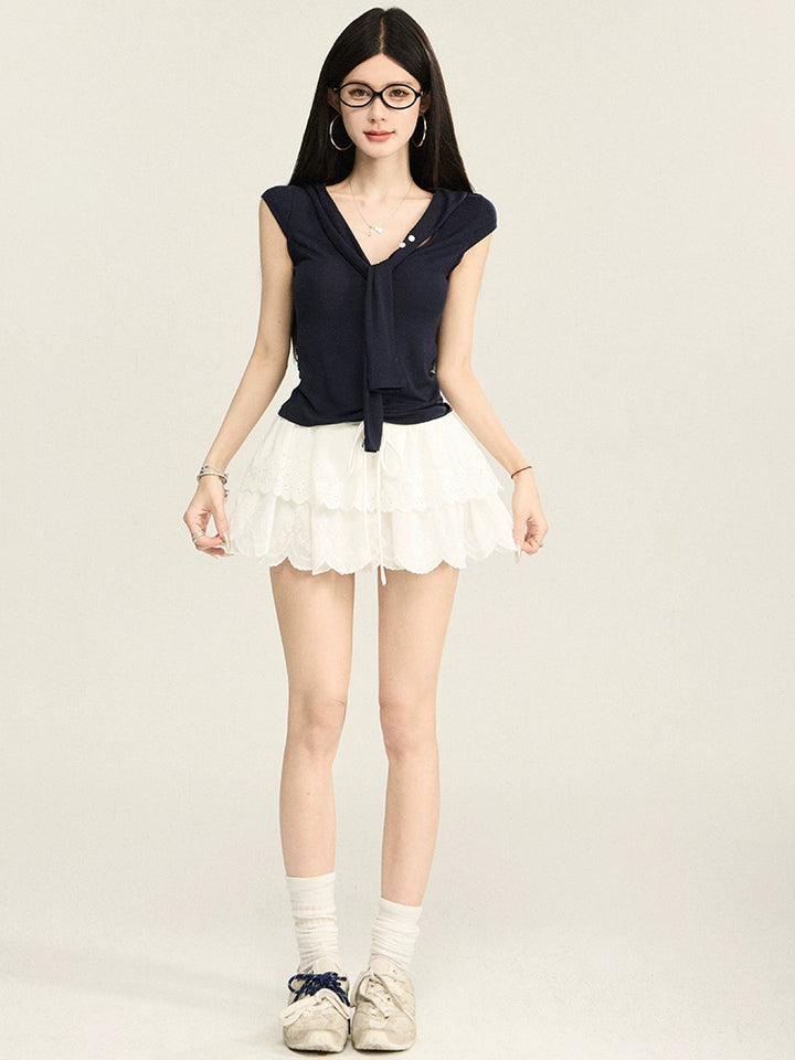 Asymmetrical Shoulder Ribbon Sleeveless Top