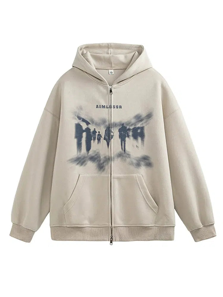 Graffiti Hooded Zip-Up Sweater