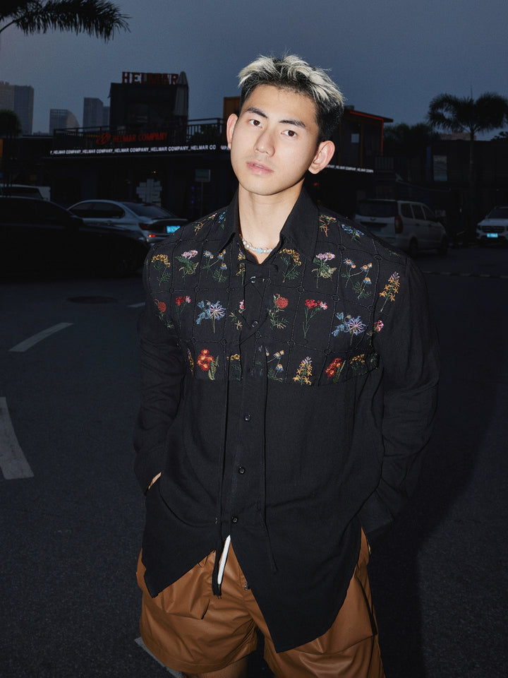 Long Sleeve Embroidered Floral Shirt