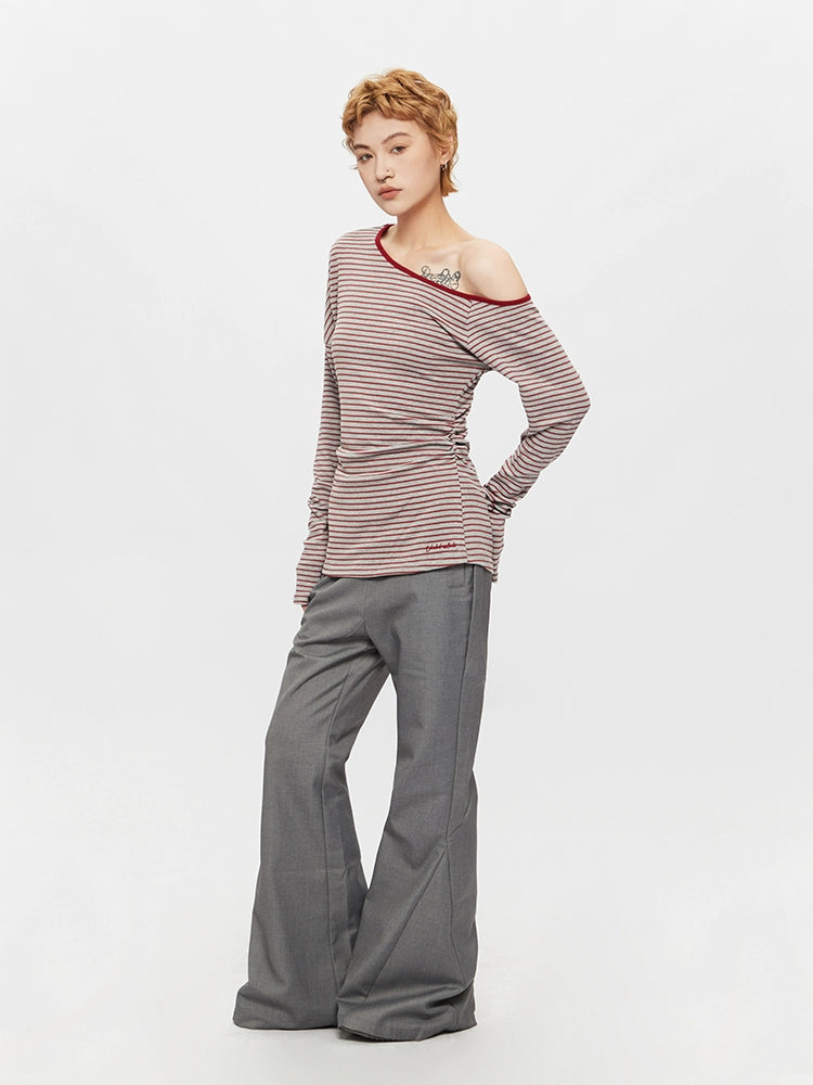 Off-Shoulder Striped Long Sleeve Top
