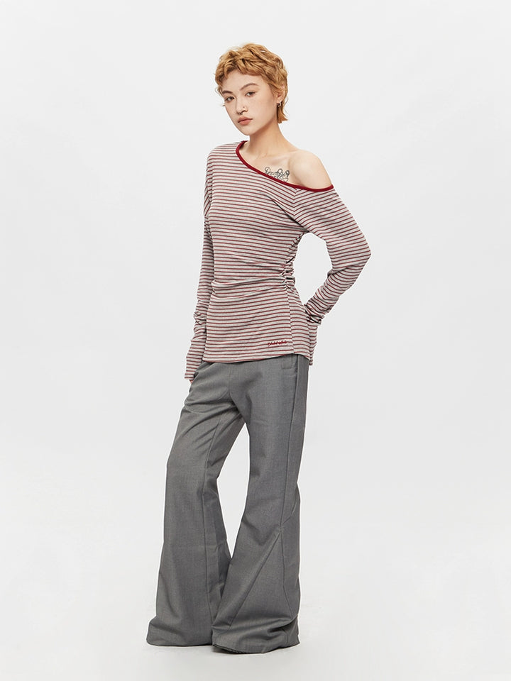 Off-Shoulder Striped Long Sleeve Top