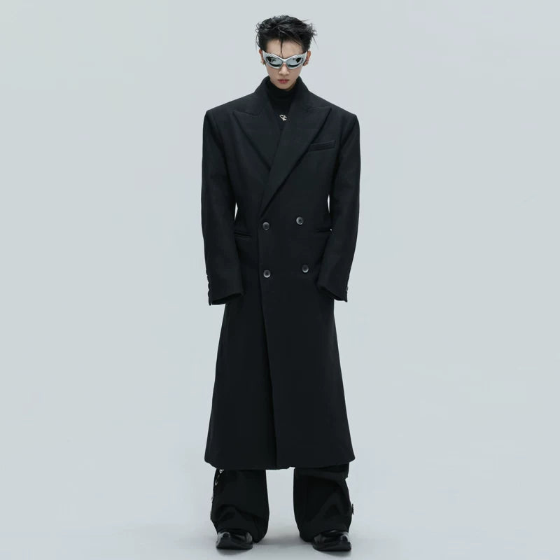 Padded Shoulders Oversized Wool Overcoat