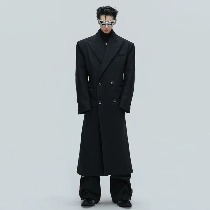 Padded Shoulders Oversized Wool Overcoat