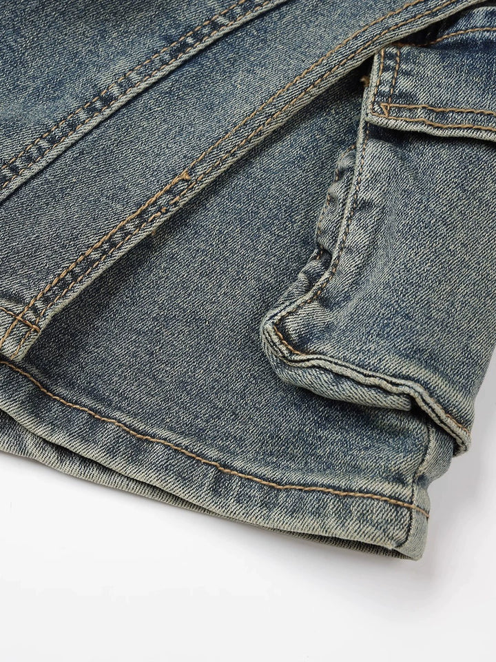 Irregular Denim Skirt Pants with Pocket