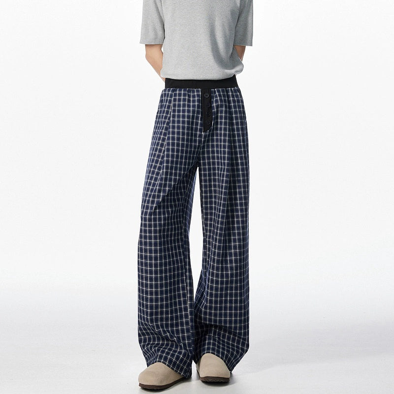 Plaid Wide-Leg Straight Casual Pants