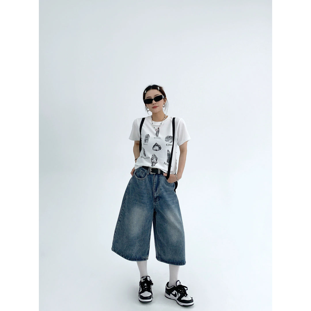 Wide Leg Cropped Denim Pants