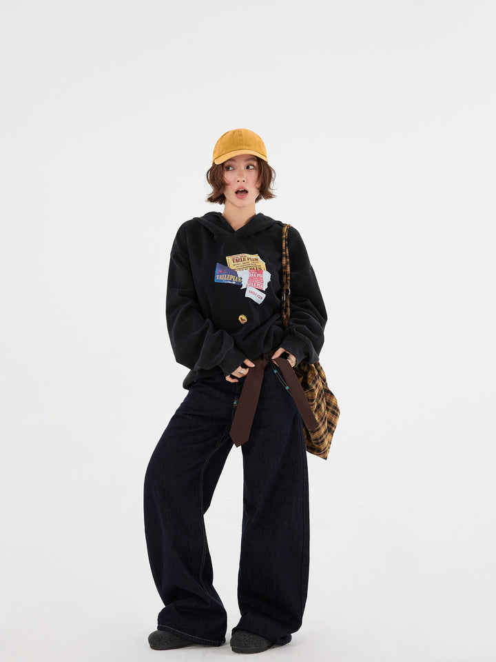 Loose Graphic Patchwork Hoodie